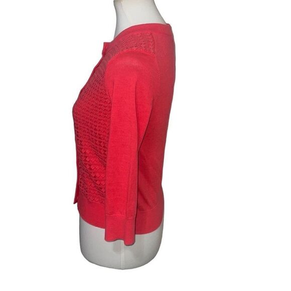 Kate Spade Coral Pink Button Front Knit Cardigan Crochet Overlay sz XS X-small - Picture 2 of 9